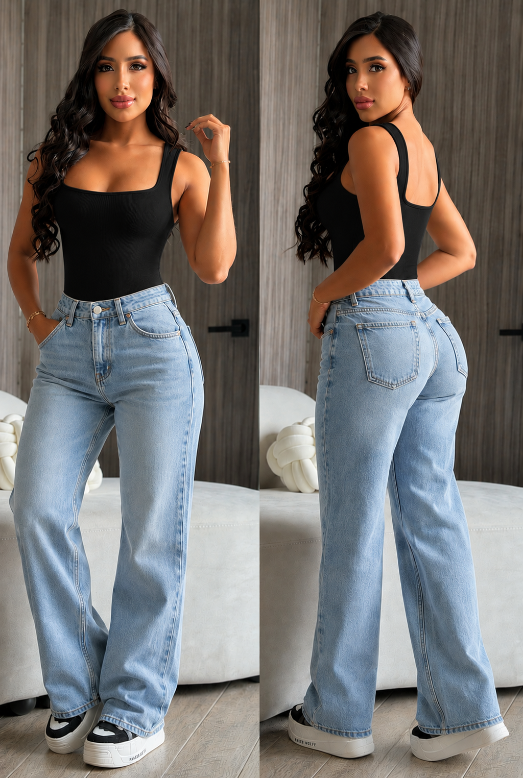 Body mujer sin manga con escote cuadrado negro