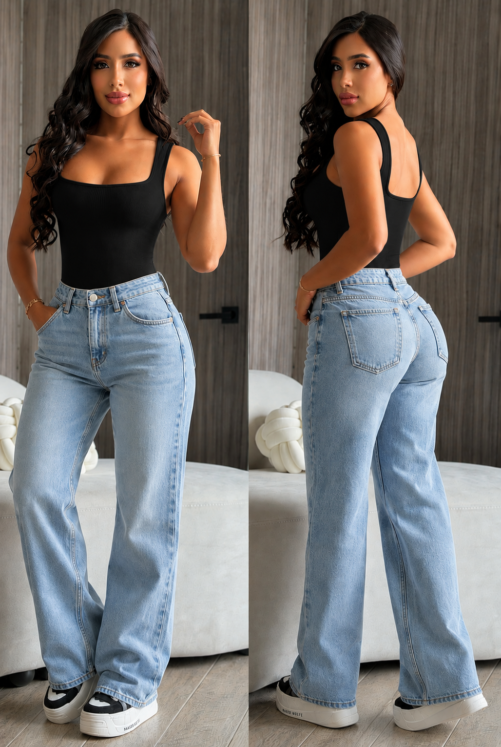 Body mujer sin manga con escote cuadrado negro